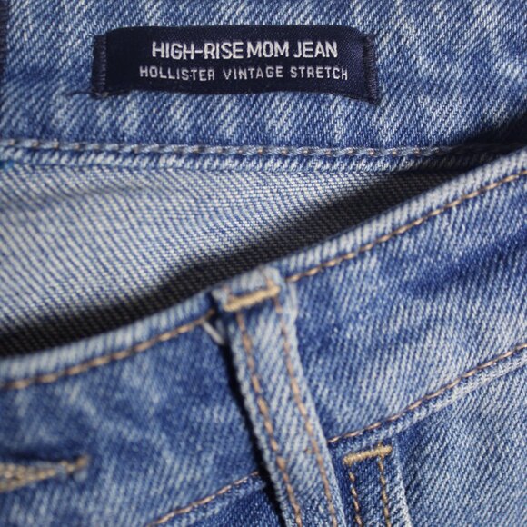 Hollister Womens High Rise Mom Jeans Size 5r 27x27 Blue Denim Distressed - Picture 6 of 8